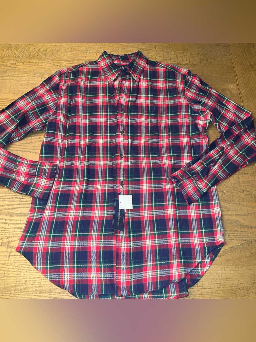 Ralph Lauren Cotton Button-Up Shirt Long Sleeve Med M Blue Red Green Plaid NEW
